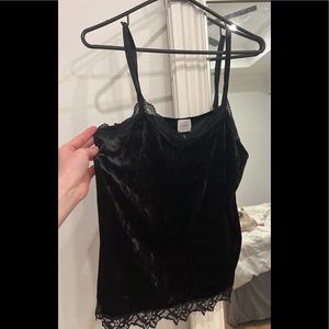 Black velvet cami with lace detail